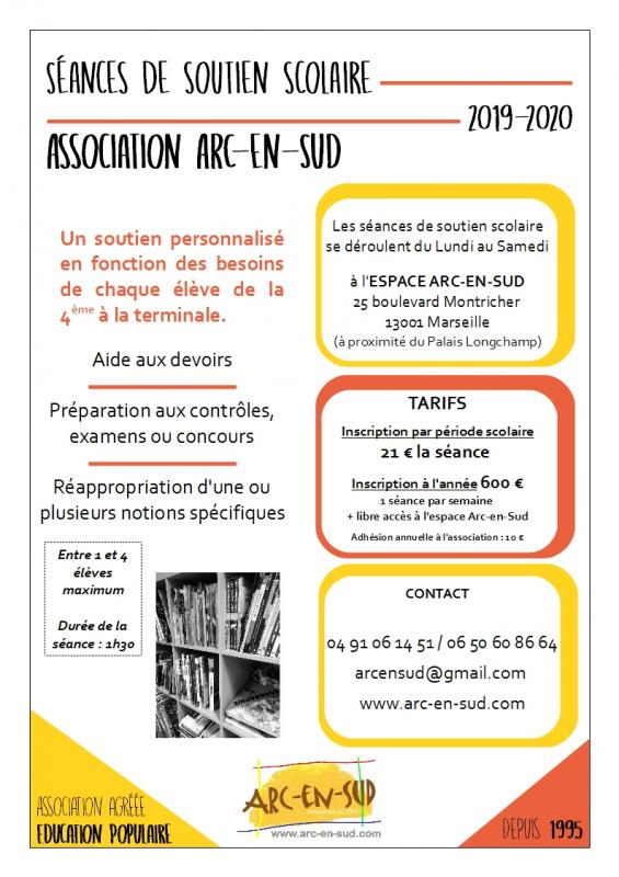 Affiche Séances de soutien scolaire 2019-2020