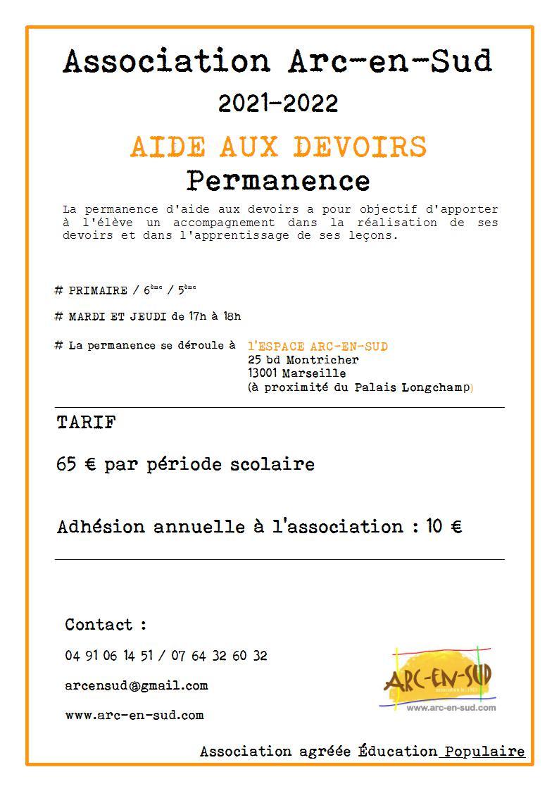 Brochure permanence aide aux devoirs 2022